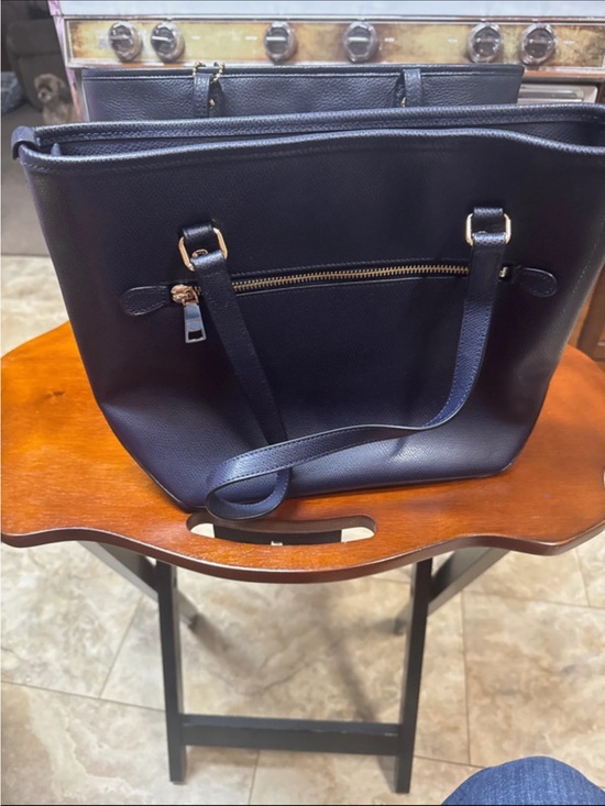 Restored Day Tote | Bags | Coach | COACH® Coach Navy Pebbled Leather Tote with Gold Hardware